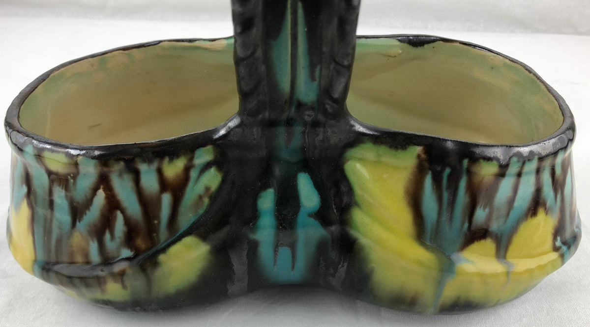 French Art Deco Handcrafted Ceramic Basket or Bowl by Henri Delcourt — detail 3