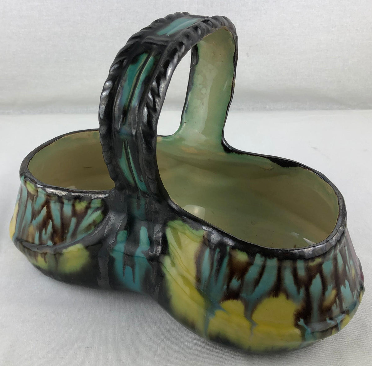 French Art Deco Handcrafted Ceramic Basket or Bowl by Henri Delcourt — detail 9