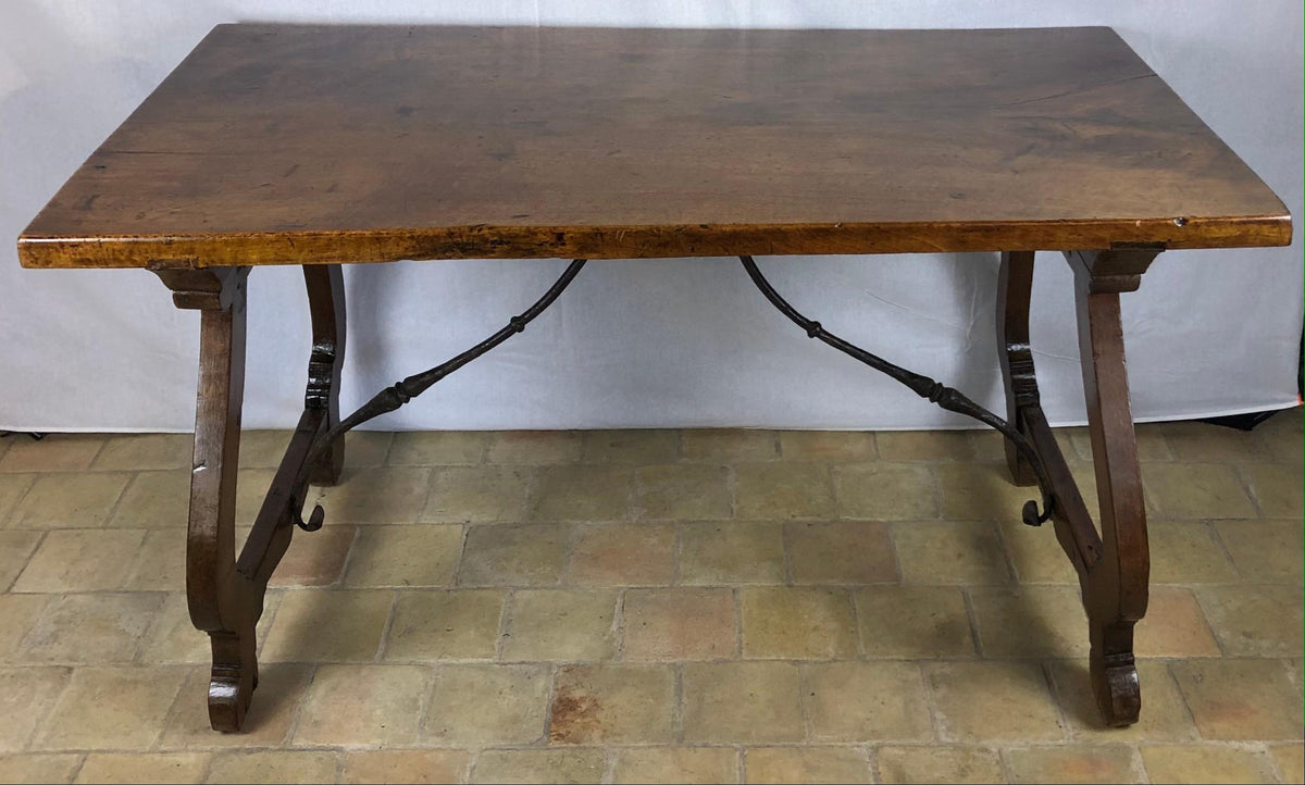 Italian 18th Century Trestle Console or Rustic European Walnut Center Table — detail 9