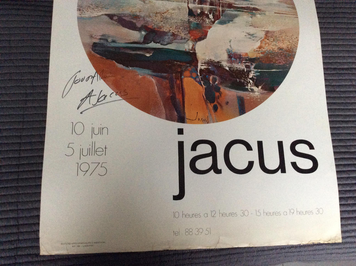 Original Midcentury Abstract Art Poster Signed by the Artist, Jacus — detail 3