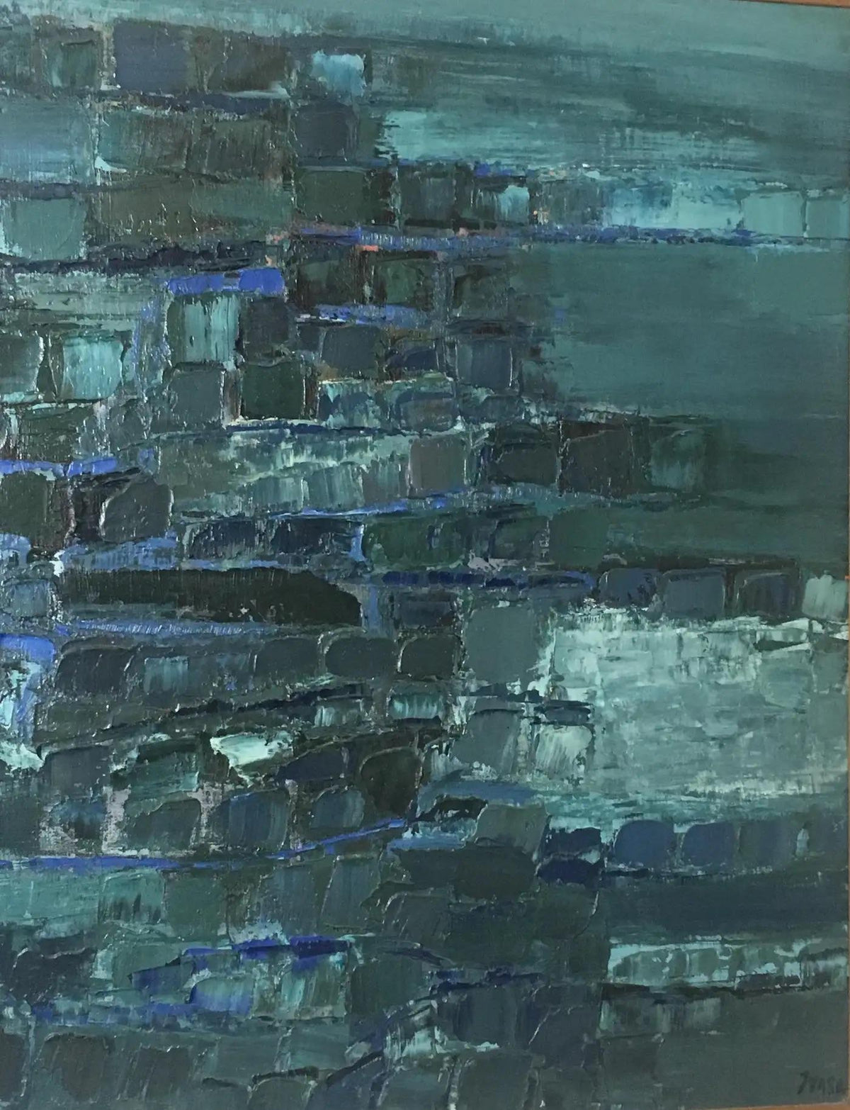Modern Blue Abstract Painting by Mark Janson, circa 1958 — detail 5