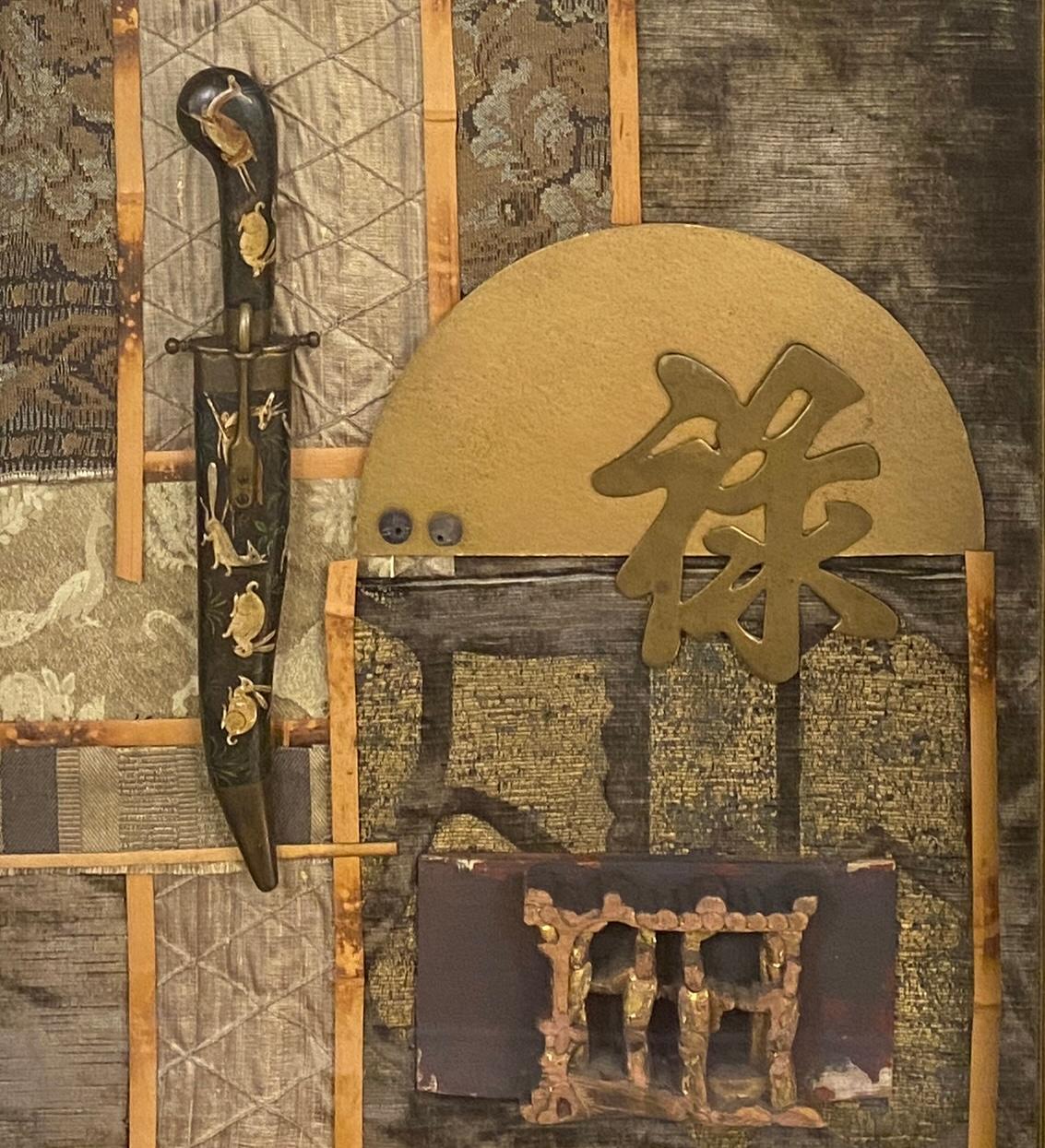 Large Contemporary Japanese Style Mixed Media Collage Wall Art — detail 7