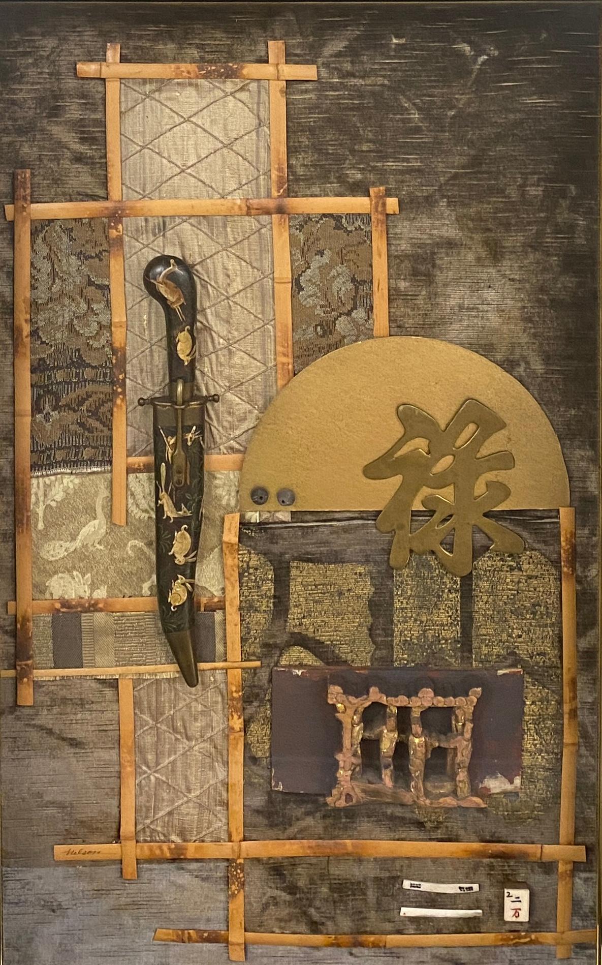 Large Contemporary Japanese Style Mixed Media Collage Wall Art — detail 8