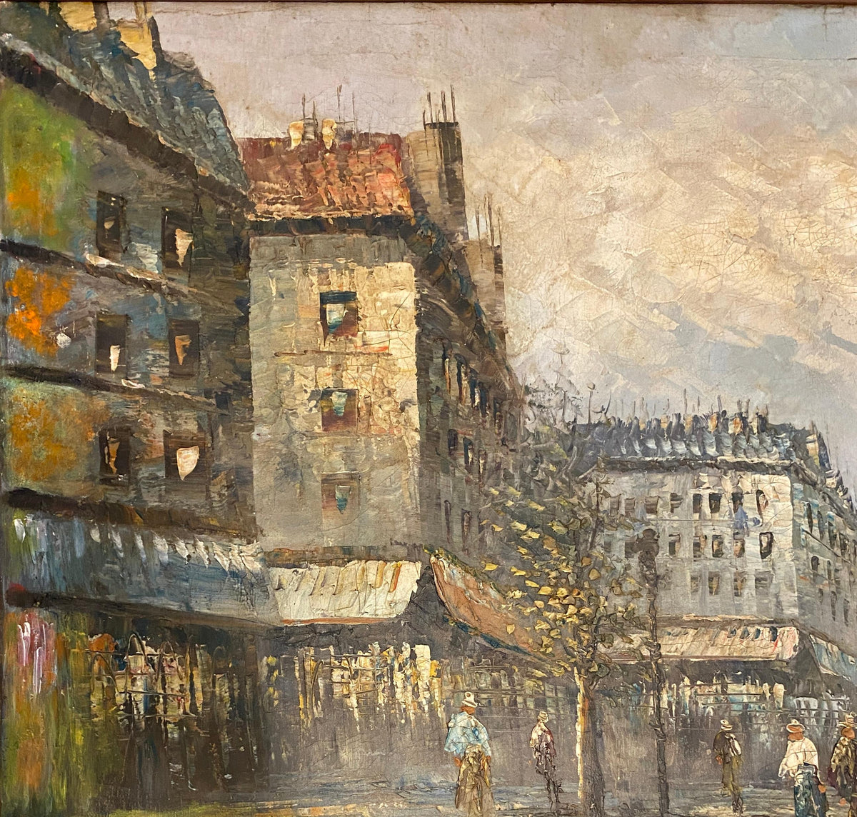French Oil on Canvas Painting Paris Street Scene by Jean Ribout — detail 7