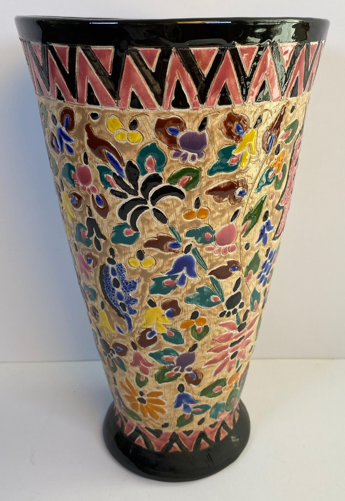 French Art Nouveau Hand-Painted Ceramic Floral Vase Signed Jérôme Massier — detail 6