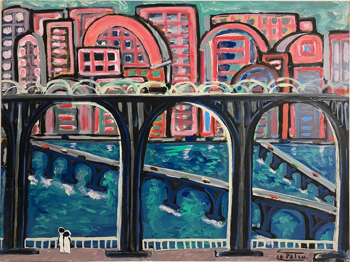 Jo Patch Oil Painting Titled "Trois Ponts et Ville Rouge" — detail 7