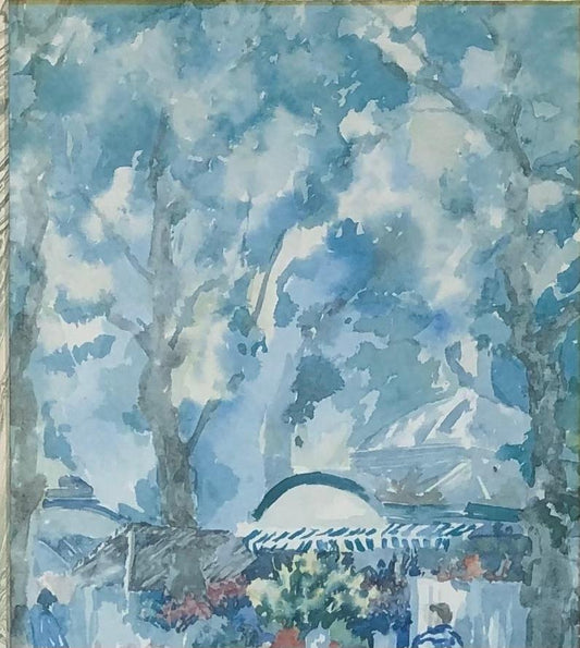 French Watercolor Painting Signed Pierre Jean Llado Marche de Fleurs Nice — detail 2