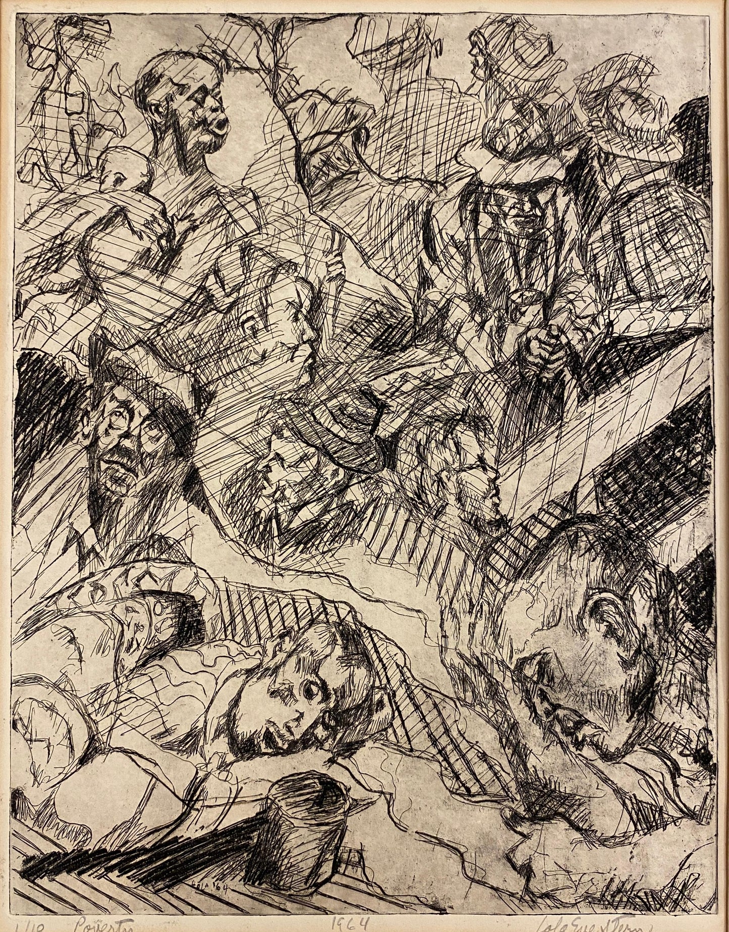 Lola Eve Stern Contemporary Black and White Lithograph Titled "Poverty" — detail 6