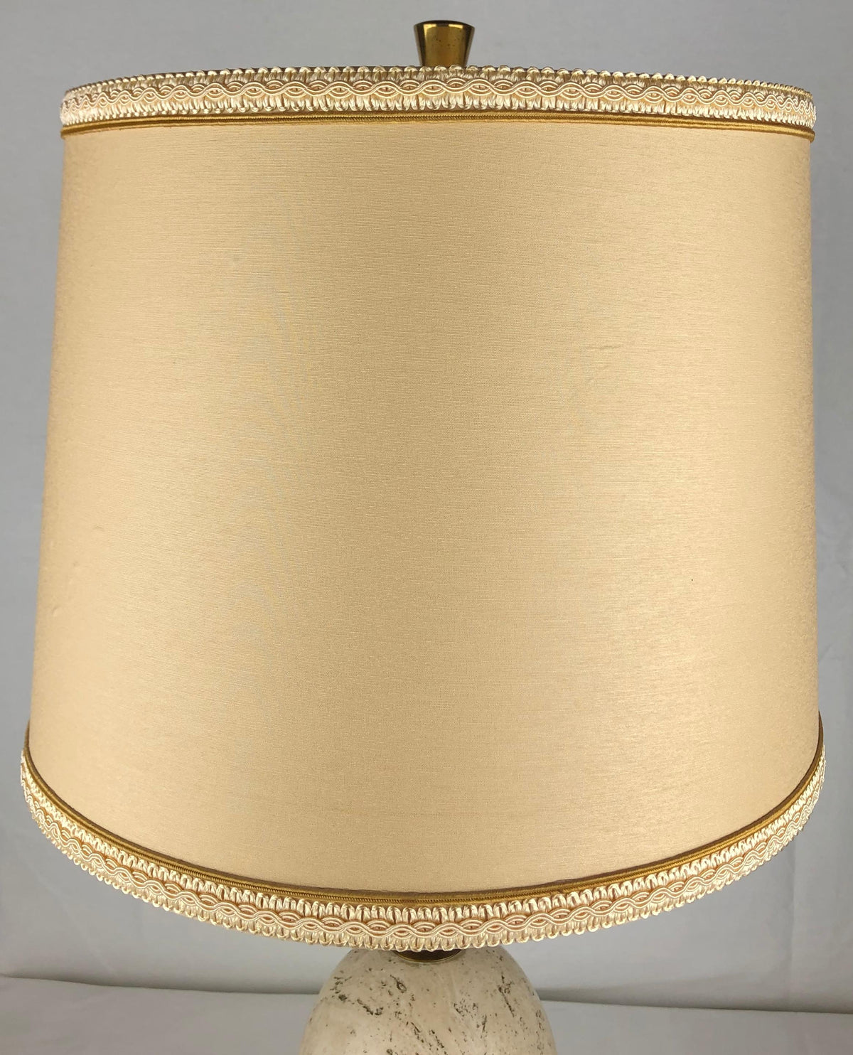 Maison Charles Travertine Table Lamp with Brass Mounts, Signed — detail 3