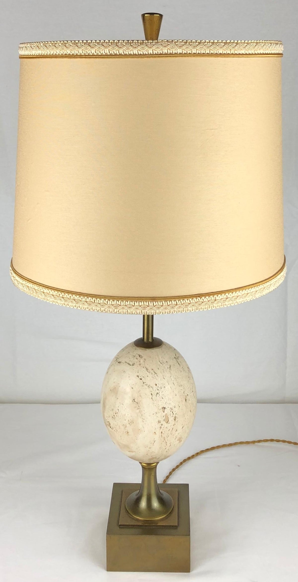 Maison Charles Travertine Table Lamp with Brass Mounts, Signed — detail 6