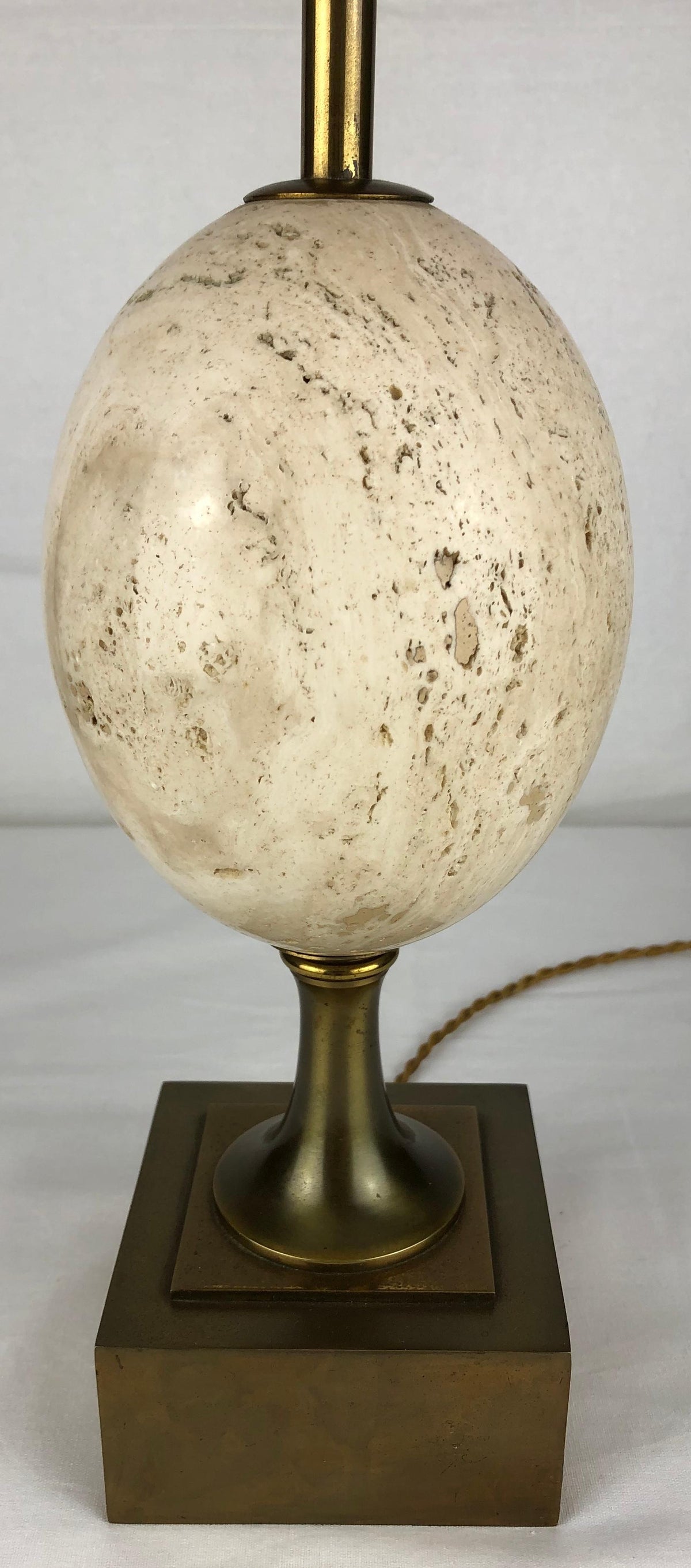 Maison Charles Travertine Table Lamp with Brass Mounts, Signed — detail 7