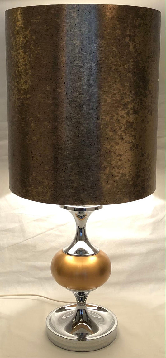 French Midcentury Maison Jansen Inspired Chrome Gold Shaded Table Lamp — detail 2