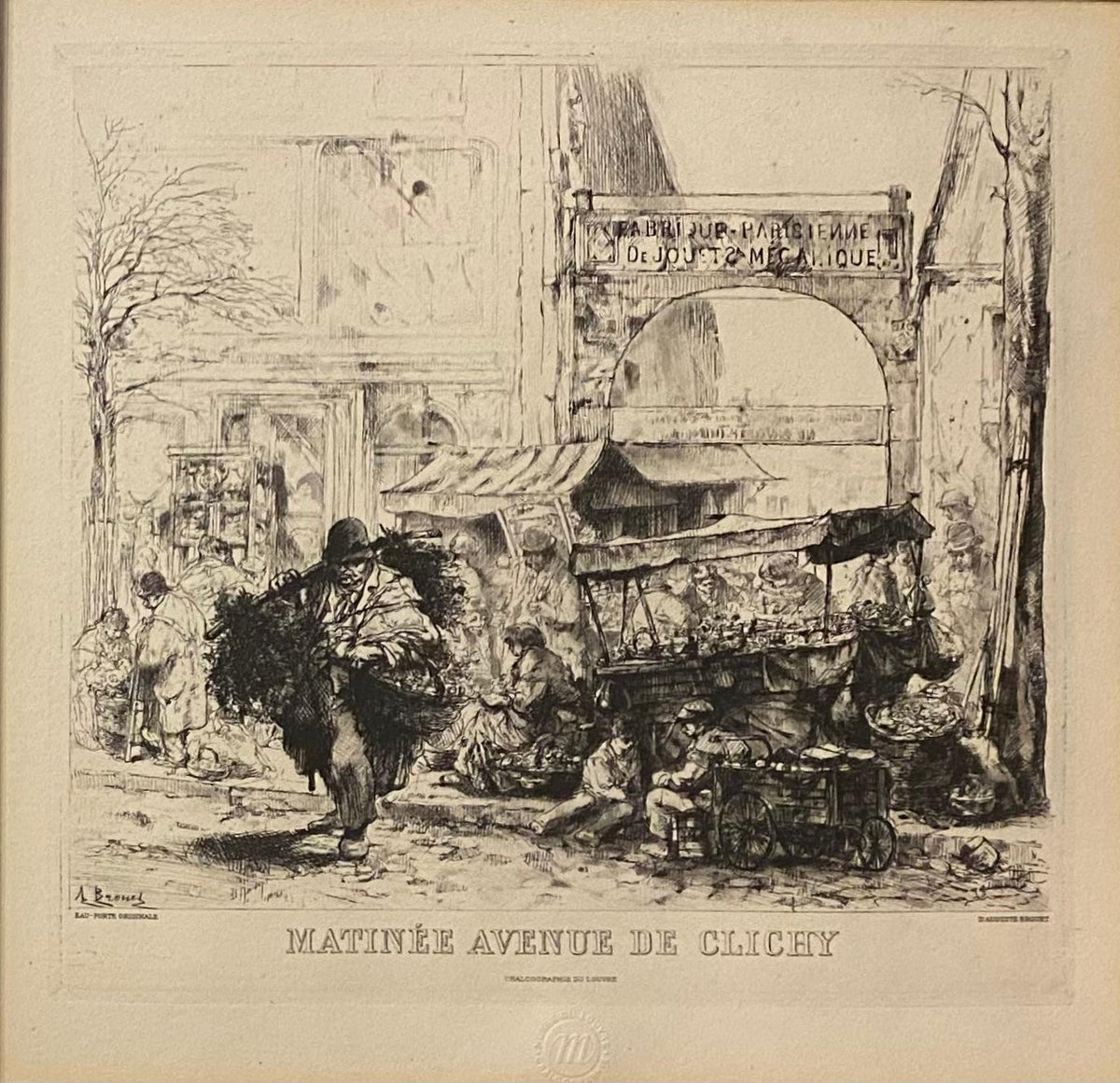 French Engraving Issued By The Louvre Museum "Matinee Avenue de Clichy" Framed — detail 4