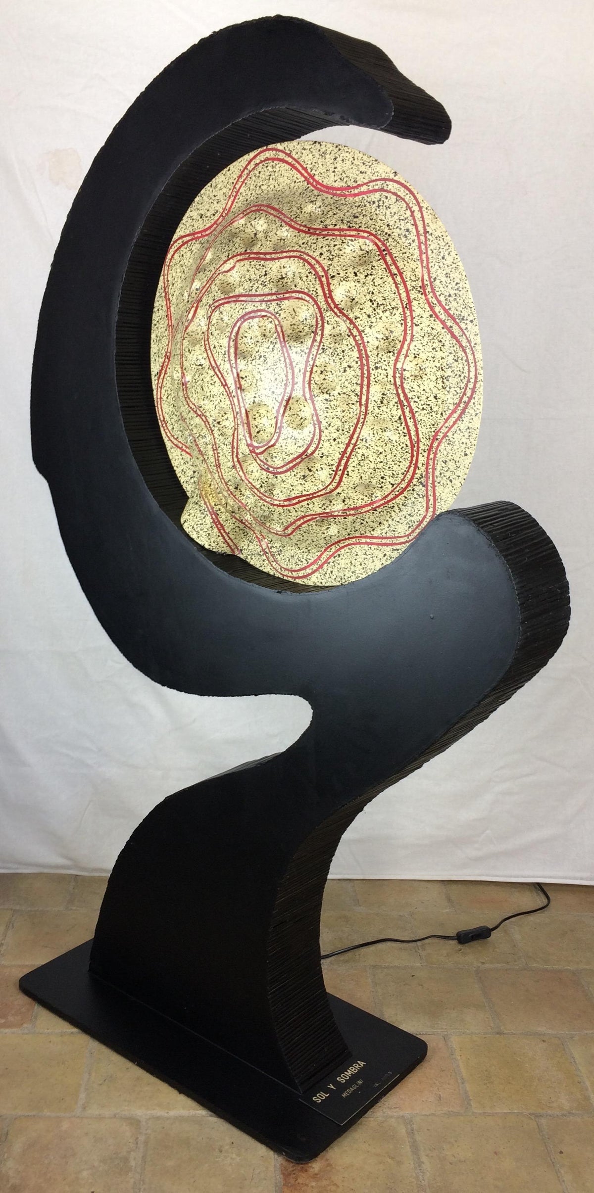 Wooden Sculptural Floor Lamp Ebonized Bamboo and Resin Shade — detail 3