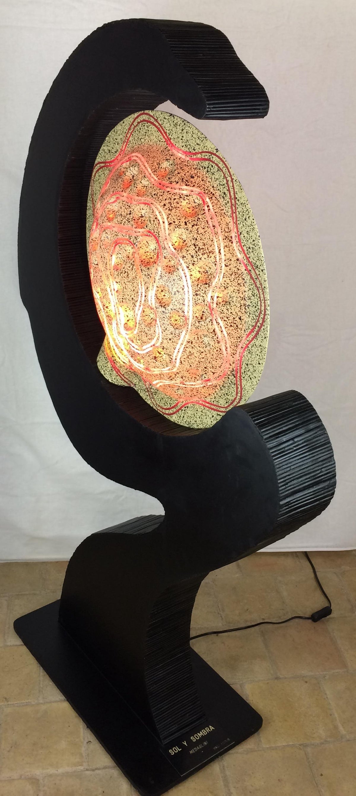 Wooden Sculptural Floor Lamp Ebonized Bamboo and Resin Shade — detail 13