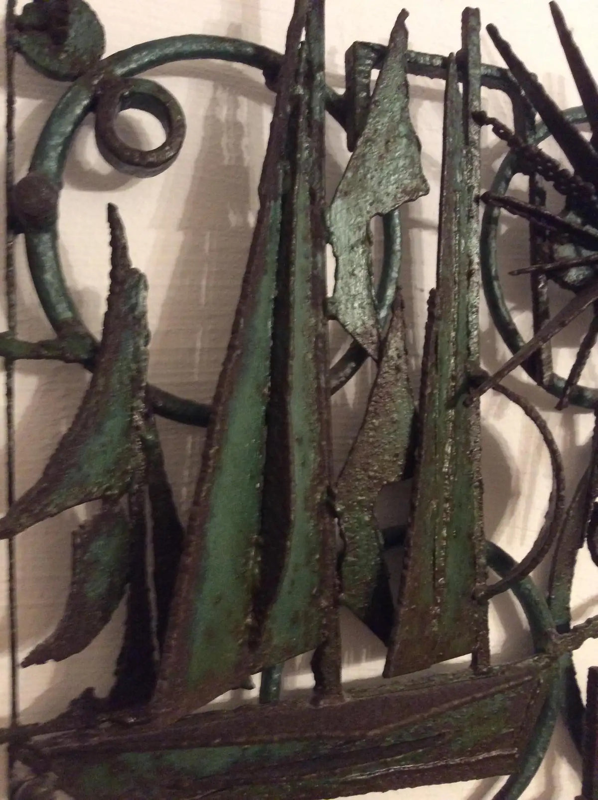 Seascape Themed Iron Sculpture Signed A. Melia, Architectural Wall Art — detail 8