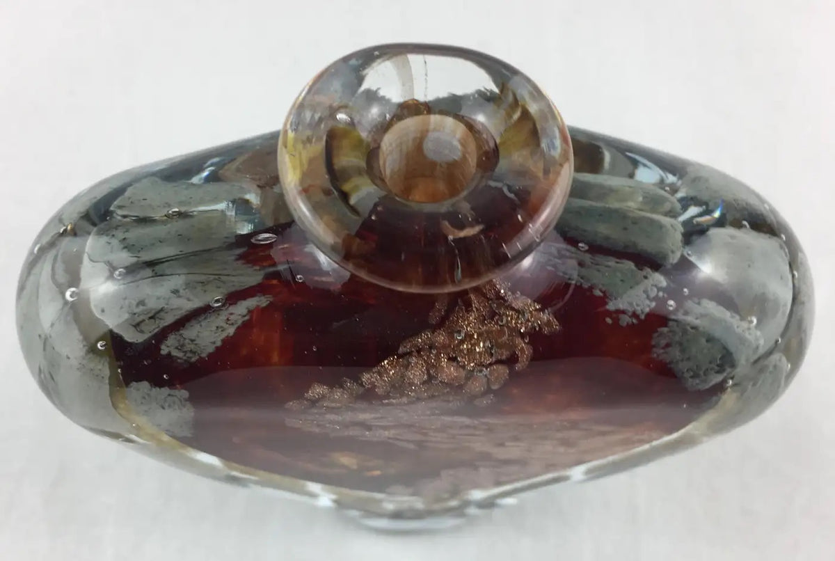 Biot Pottery Jean-Claude Novaro Style Art Glass Stem Vase Signed Michele Luzoro — detail 3