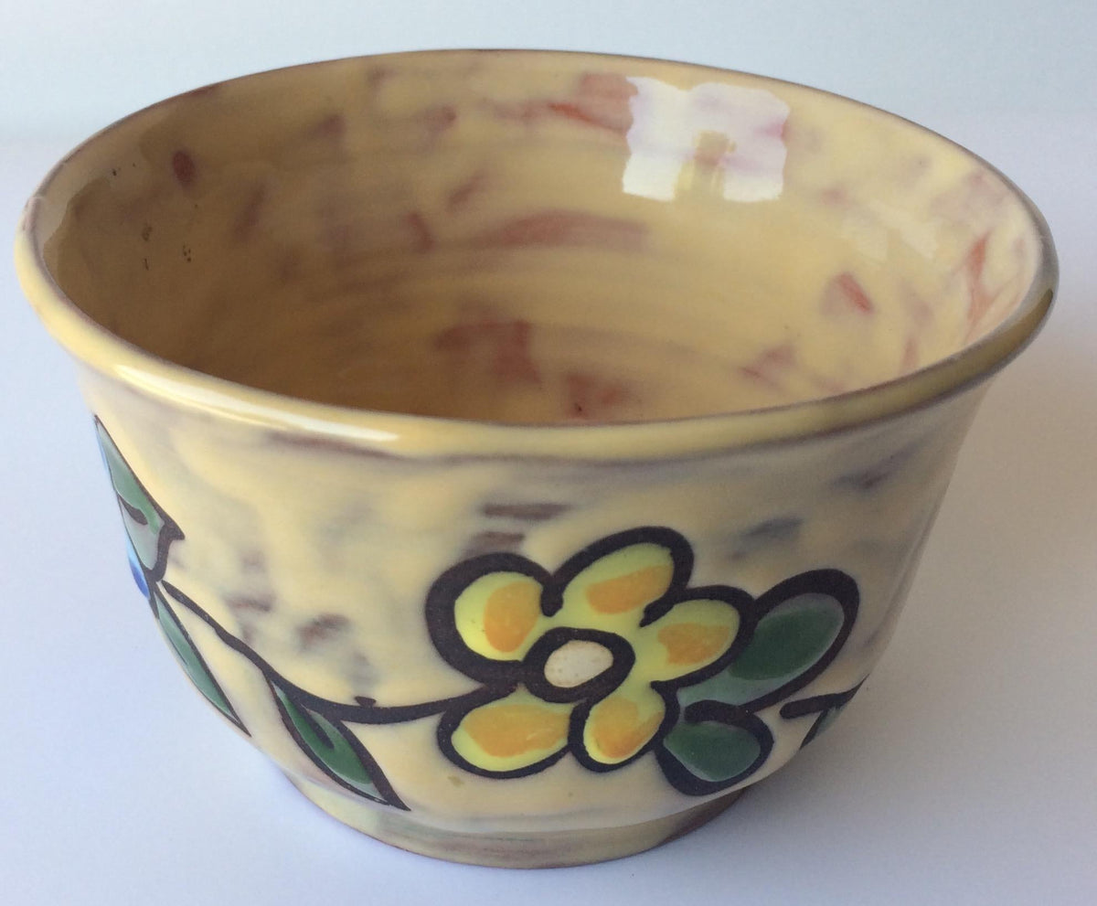 Midcentury Floral Designed Ceramic Bowl Signed Miclay — detail 3