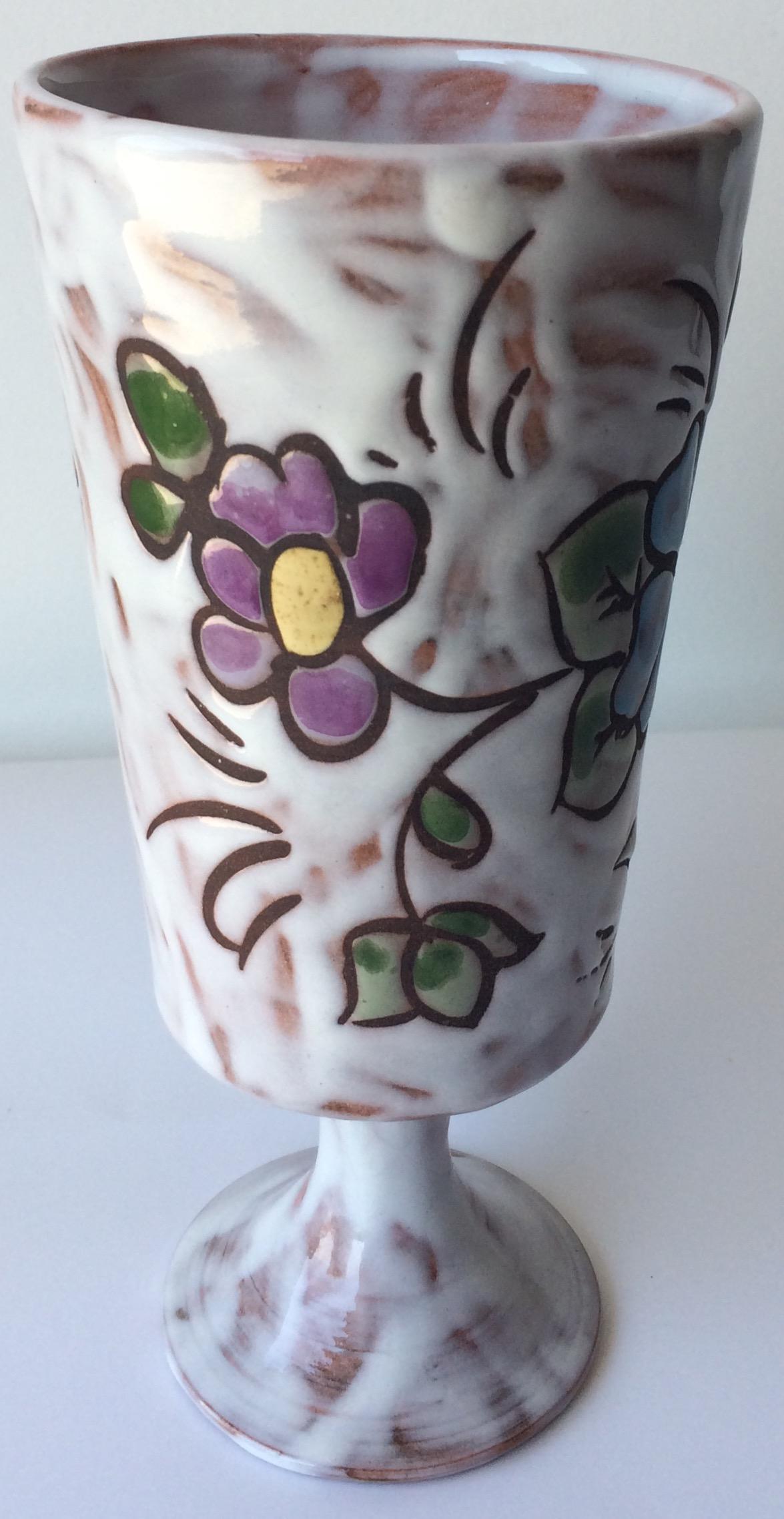 French Midcentury Ceramic Vase Hand-Crafted with Flowers Signed Miclay — detail 6