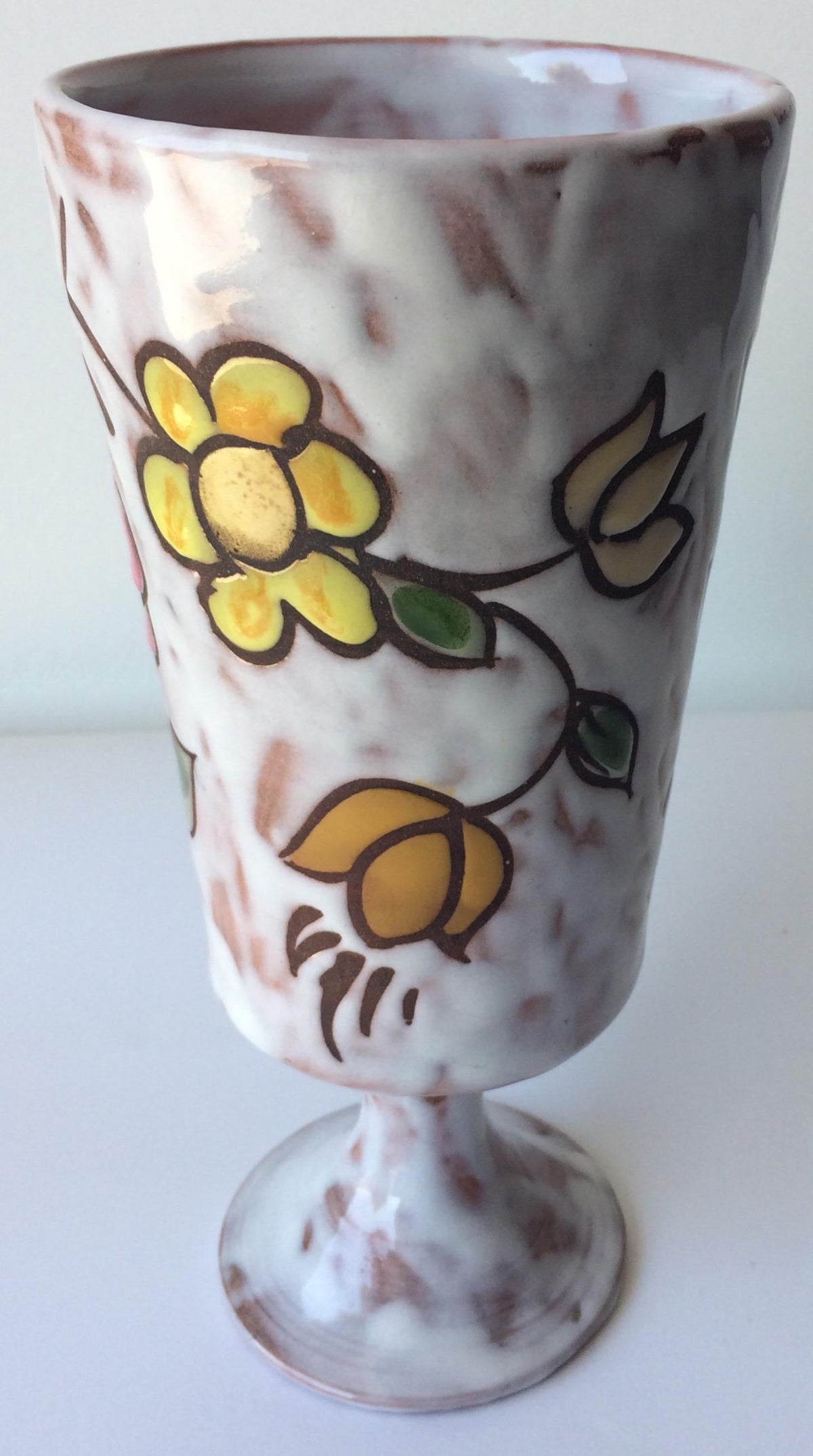 French Midcentury Ceramic Vase Hand-Crafted with Flowers Signed Miclay — detail 2