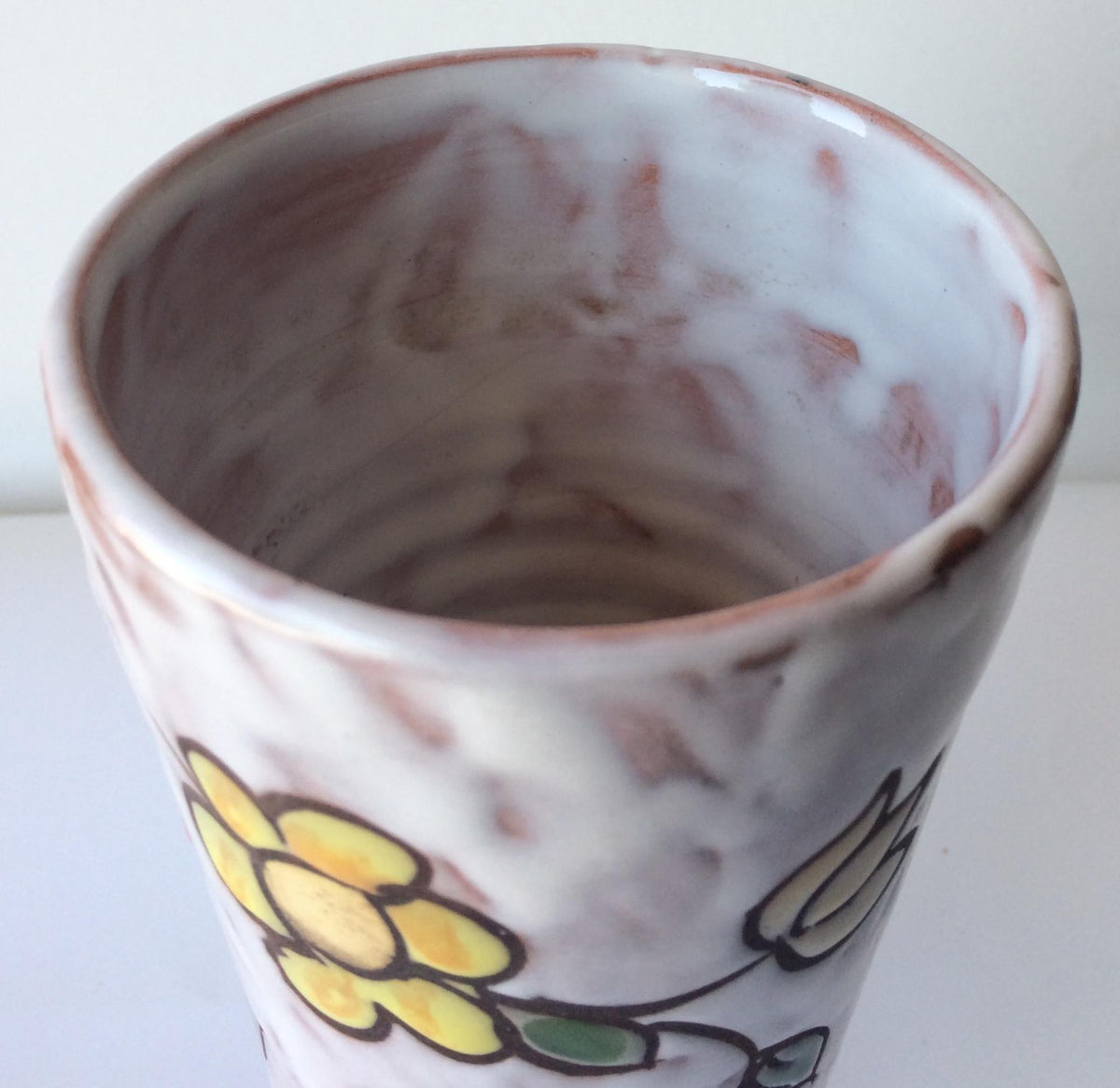 French Midcentury Ceramic Vase Hand-Crafted with Flowers Signed Miclay — detail 5