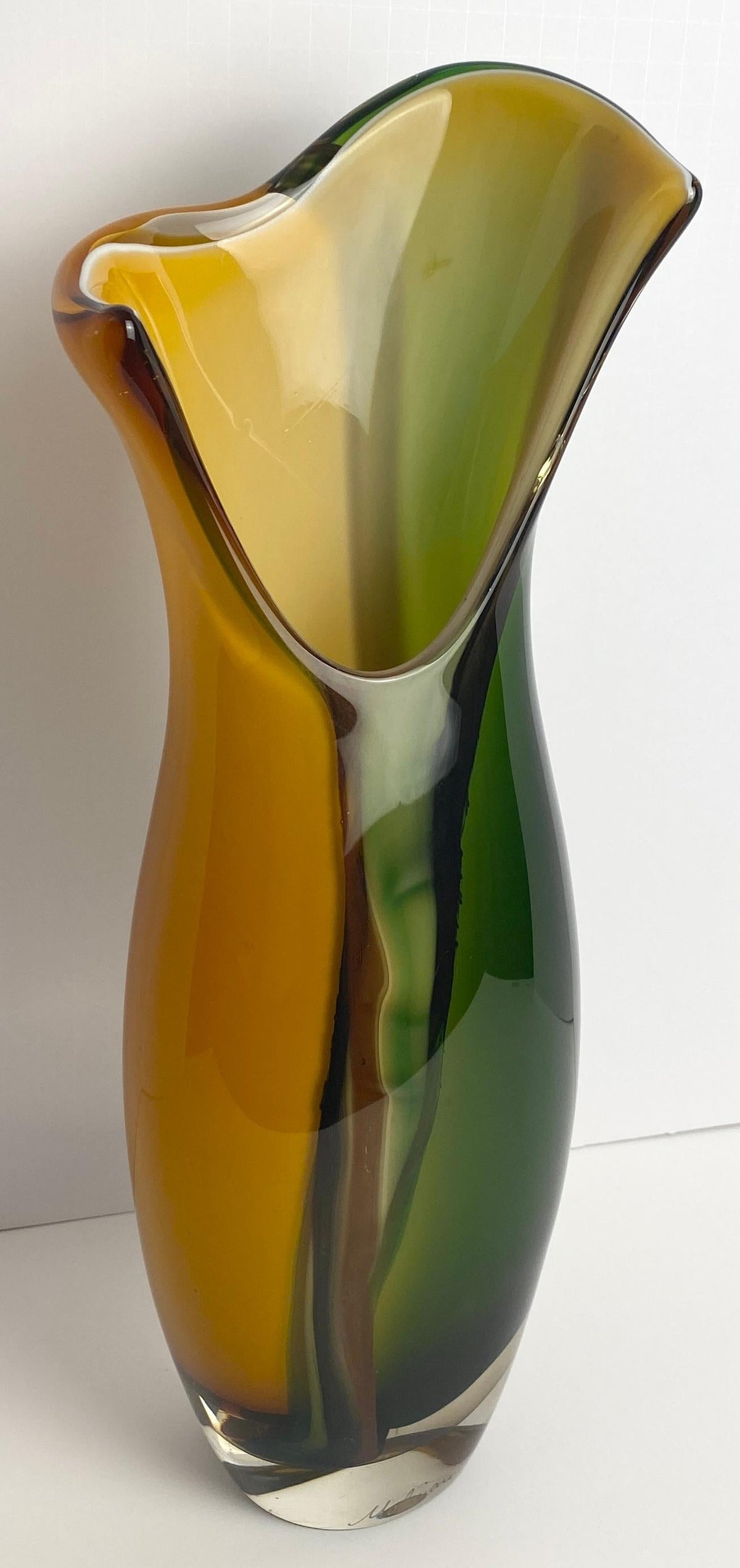 Murano Style Hand-Blown Glass Vase, Multi-Colored Glass Vase Signed Molinari — detail 5