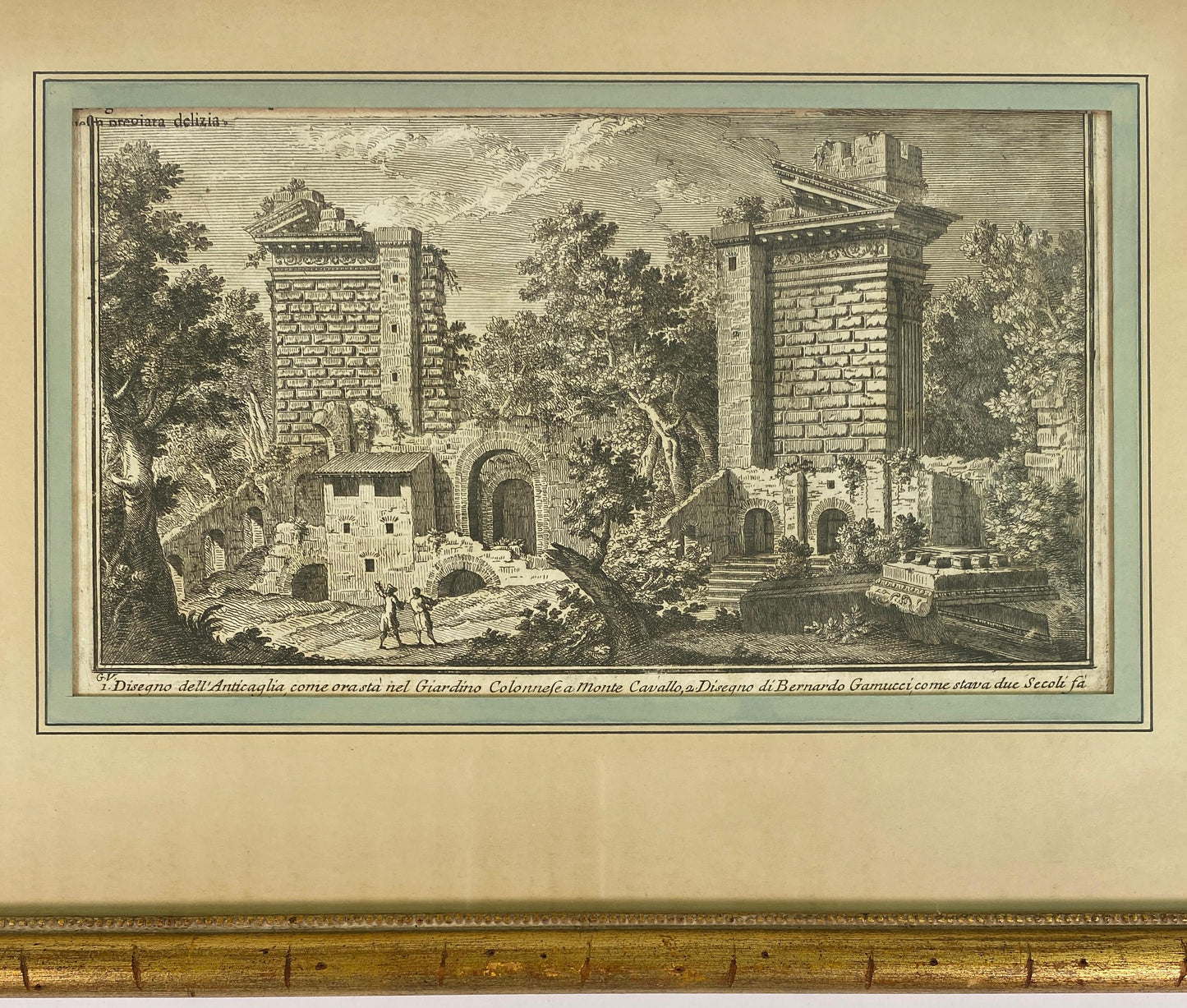 18th Century Italian Architectural Capriccio Engraving of Monte Cavallo Ruins — detail 4