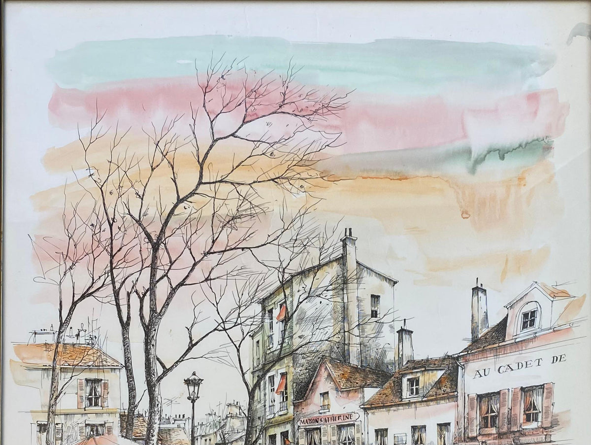 Post Impressionist Watercolor Painting Paris, Montmartre in Spring — detail 2