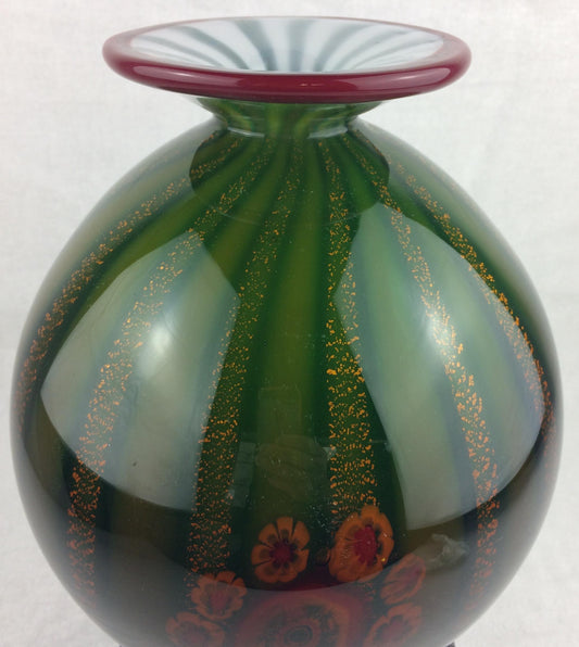 Barovier and Toso Murano Multicolored Aventurine Art Glass Vase Marble Base — detail 2
