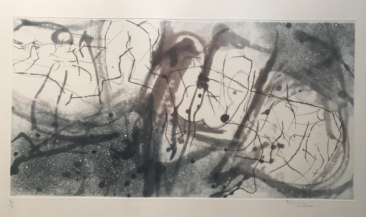 Baignade Abstract Etching, Mid-Century Modern, Signed 8/75, France — detail 3