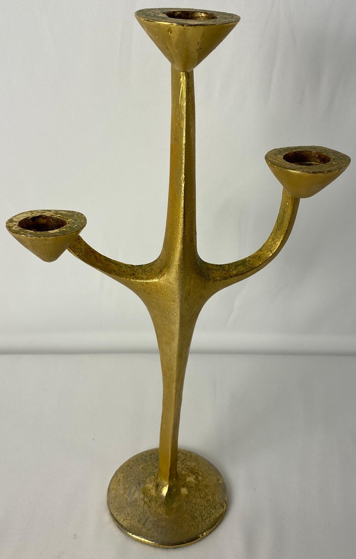 Sculptural Bronze Three-Arm Candle Holder Signed Penafiel — detail 6