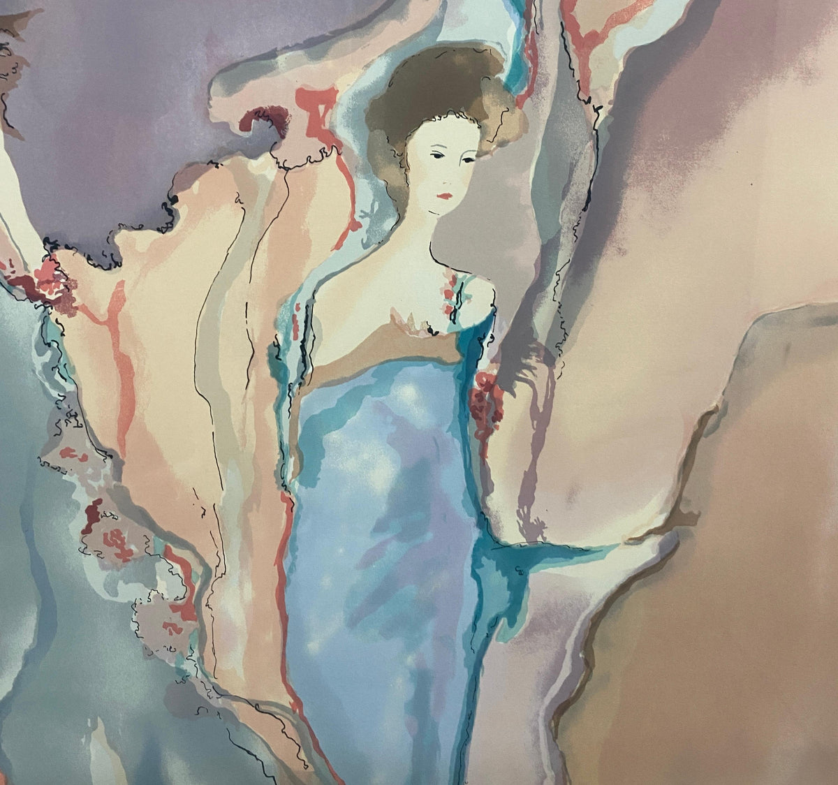 Jane Bazinet Watercolor Framed Hollywood Regency Style — detail 2