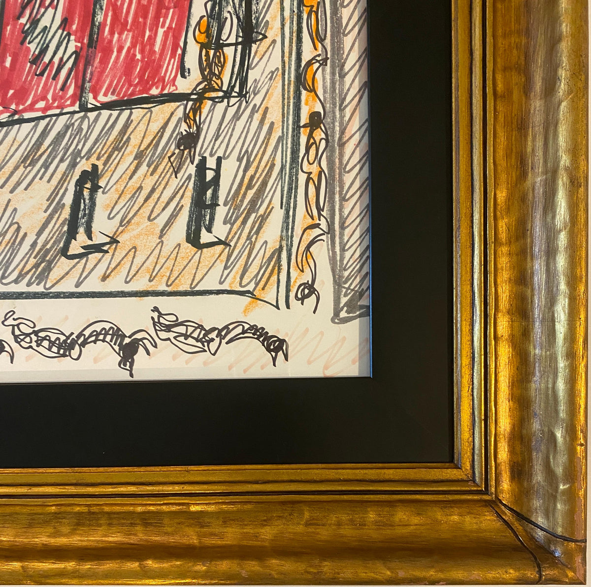 Early Purvis Young Drawing, Urban Truck Scene, Mixed Media on Paper, Framed — detail 5