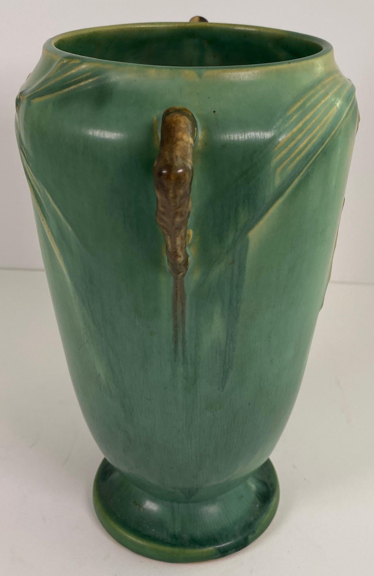 Roseville Pinecone Art Pottery Vase, Green Glaze, American Art Deco, circa 1930 — detail 4