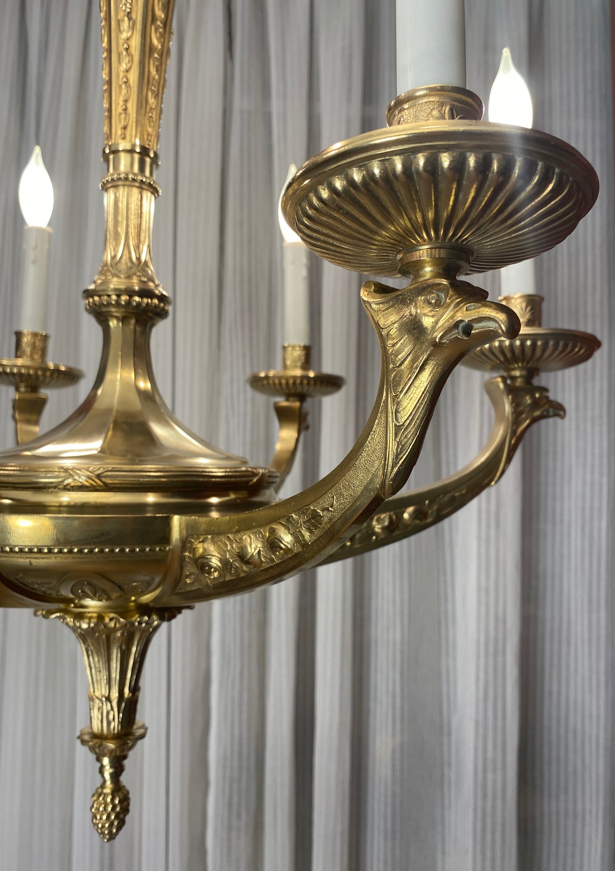 Large French Art Deco Bronze D'Ore Chandelier attributed to Sue et Mare — detail 10