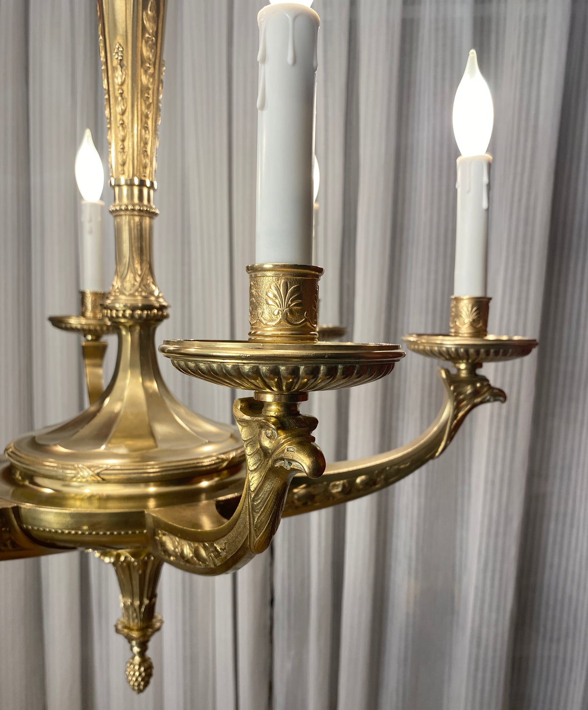Large French Art Deco Bronze D'Ore Chandelier attributed to Sue et Mare — detail 13