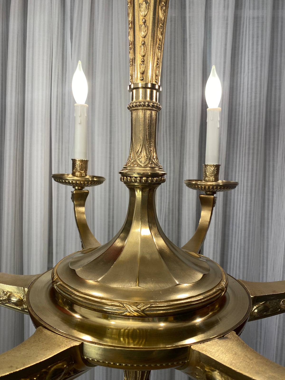 Large French Art Deco Bronze D'Ore Chandelier attributed to Sue et Mare — detail 7