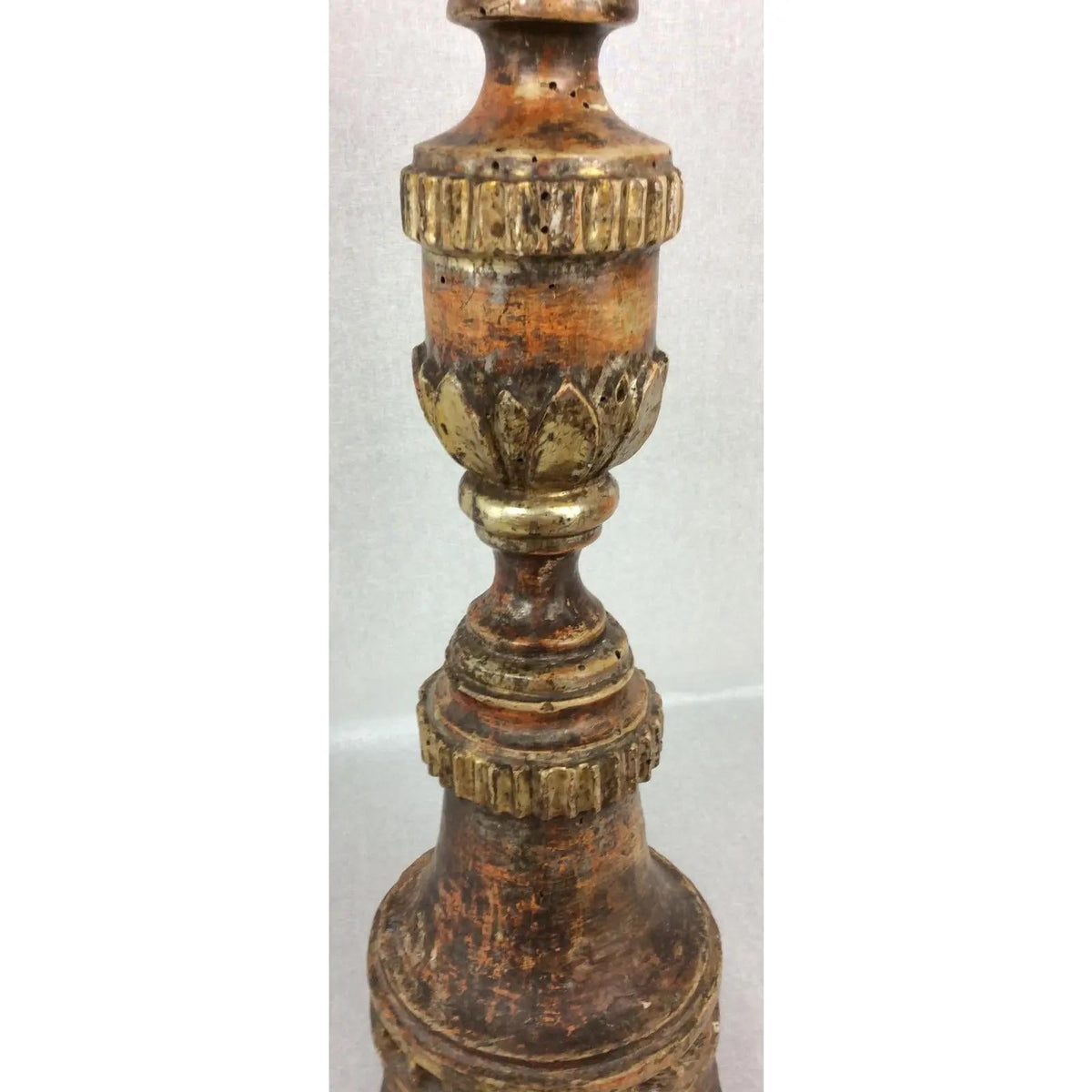 Hand Carved 18th Century Venetian Gilded Wood Candle Stand or Spike — detail 4