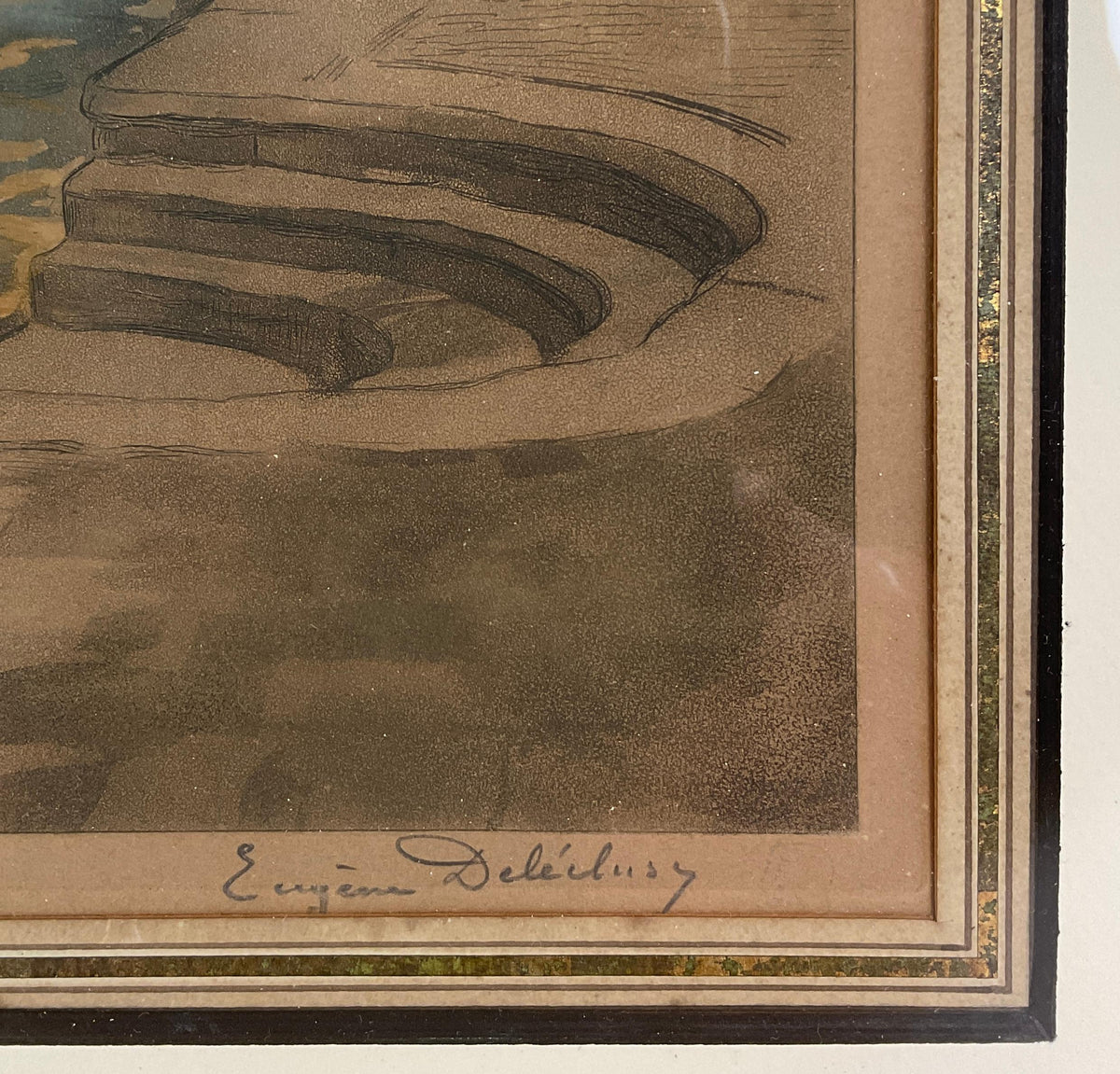 Original Lithograph of Venice Italy, Signed Eugène Delécluse — detail 3