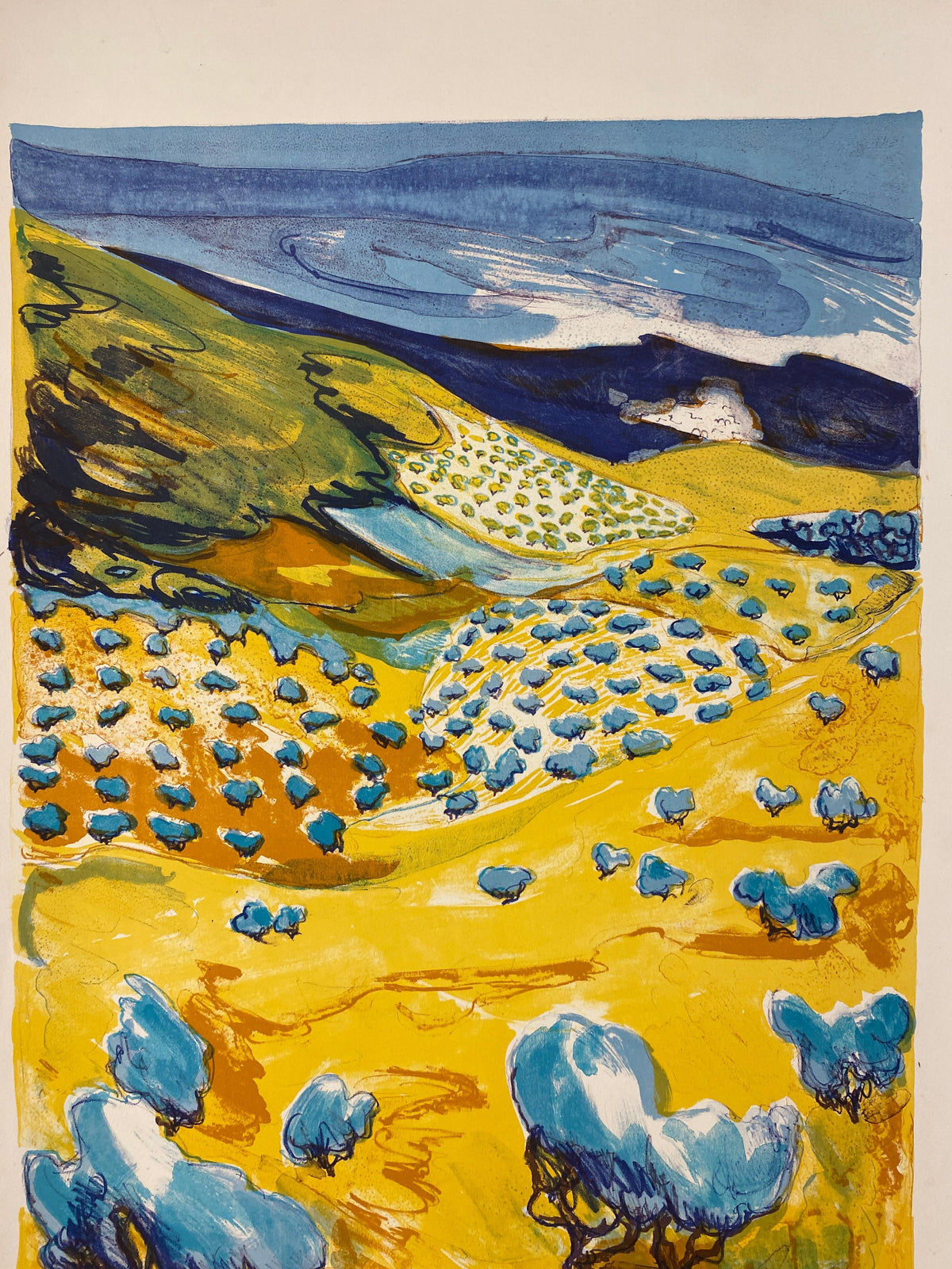 French School Watercolor Landscape Painting signed Vermen, 1969 — detail 2