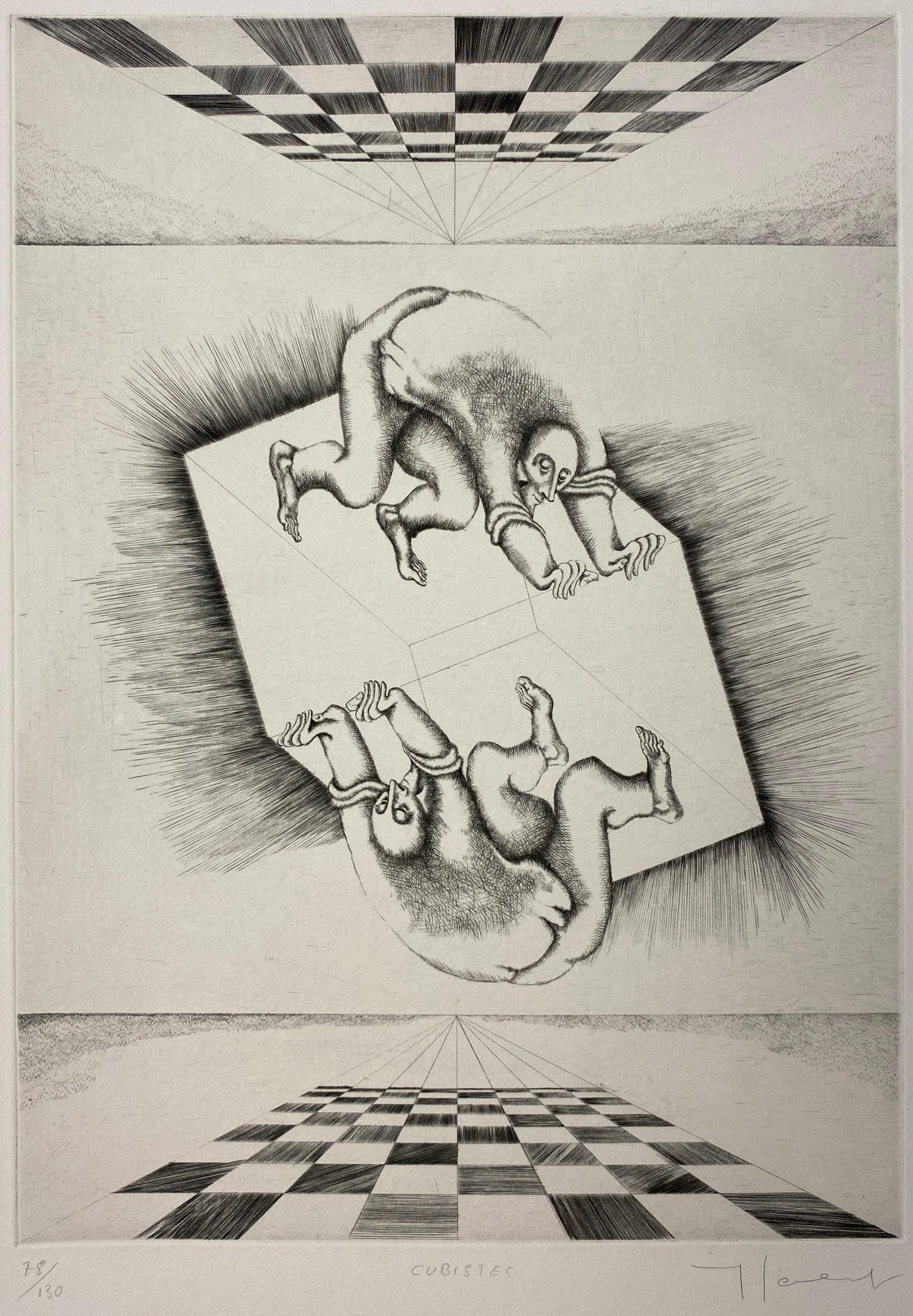 Yves Jobert Surrealist B/W Engraving Print, Numbered and Pencil Signed — detail 3