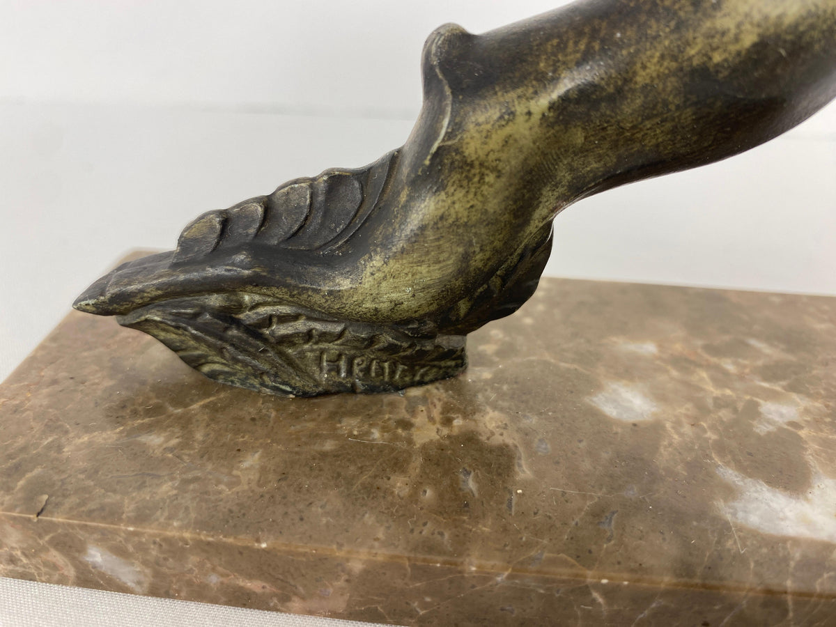 Pair of French Art Deco Bookends on Marble Bases, Leaping Antelopes — detail 5