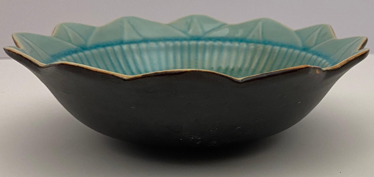 French Mid Century Blue and Black Matte Ceramic Key Holder or Vide Poche — detail 5