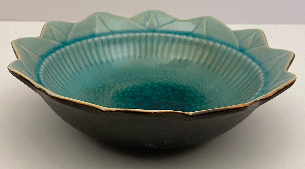 French Mid Century Blue and Black Matte Ceramic Key Holder or Vide Poche — detail 3