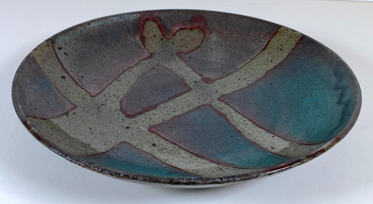 Mid-Century American Studio Pottery Oval Bowl, Signed Woodstock, NY, Abstract Glazed Ceramic — detail 3