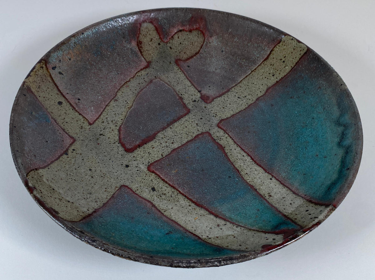 Mid-Century American Studio Pottery Oval Bowl, Signed Woodstock, NY, Abstract Glazed Ceramic — detail 4