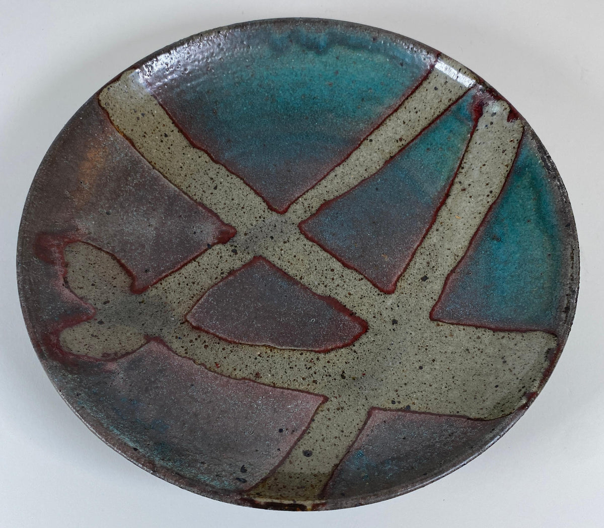 Mid-Century American Studio Pottery Oval Bowl, Signed Woodstock, NY, Abstract Glazed Ceramic — detail 5