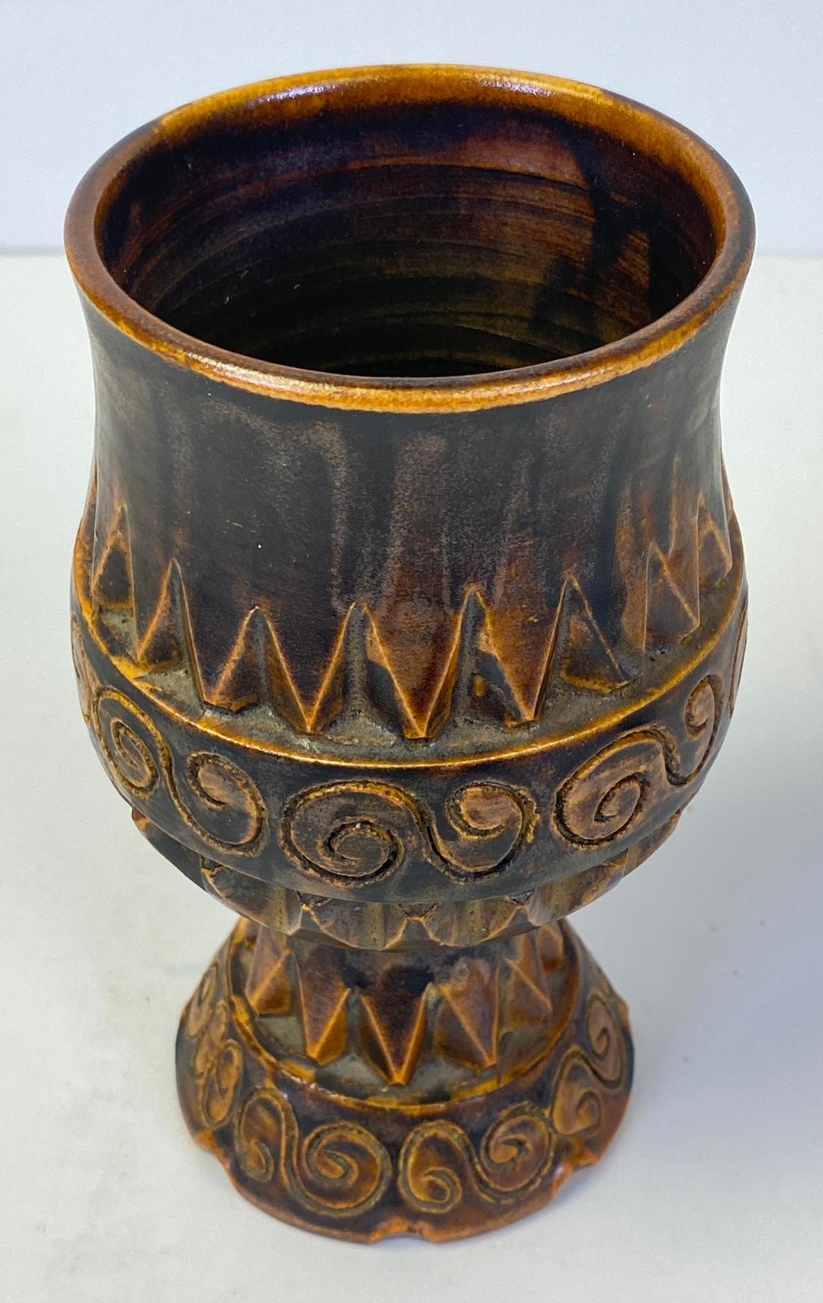 Vintage Brutalist Studio Pottery Ceramic Drink Set, Pitcher, Ice Bucket, 6 Gob. — detail 3