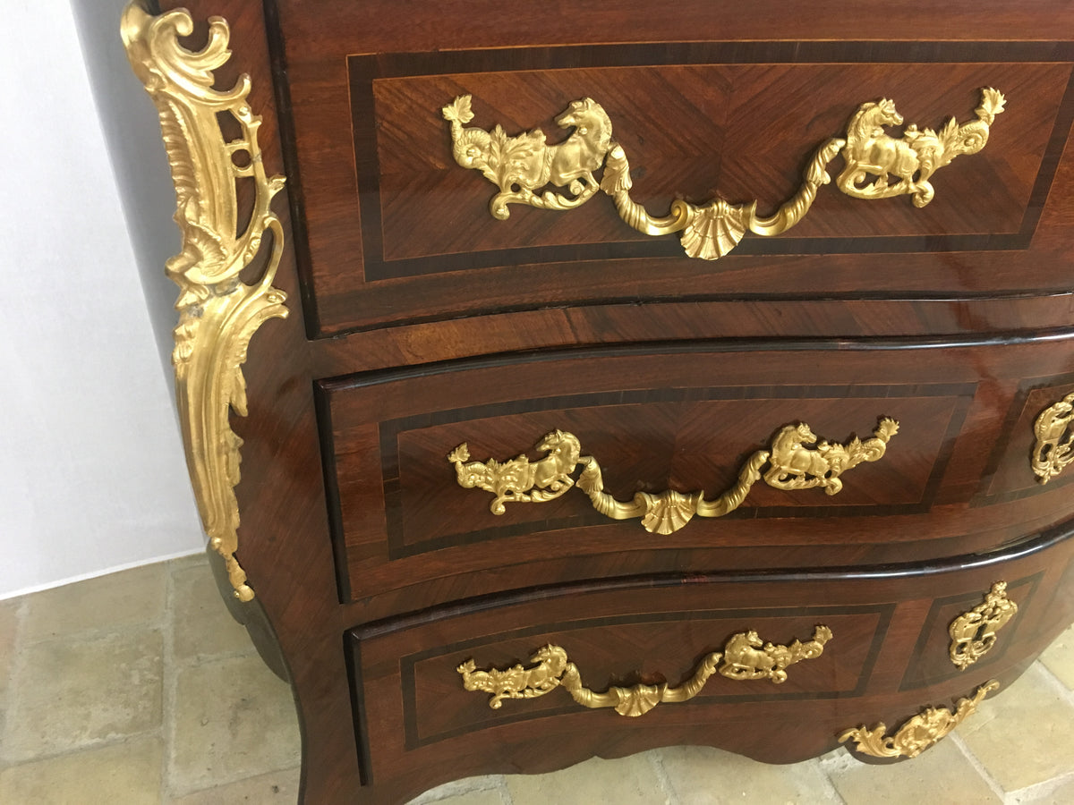 18th Century French Louis XV Style Bombe Commode with Ormolu Bronze Mounts — detail 12
