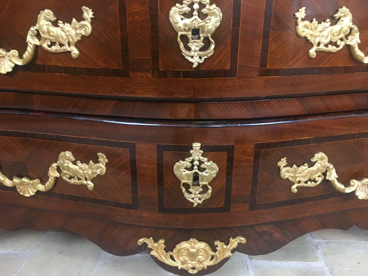 18th Century French Louis XV Style Bombe Commode with Ormolu Bronze Mounts — detail 10